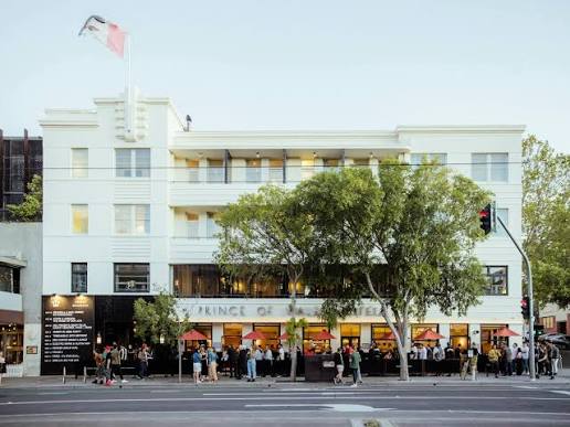 The 1930s corner building on Fitzroy Street, St Kilda
