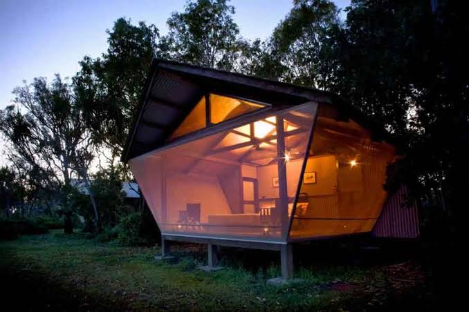 Tented safari pavilions raised above the Mary River floodplain